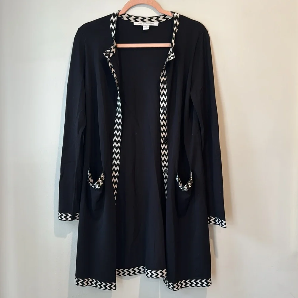 DVF/Diane Von Furstenberg Carmela Black and White Long Cardigan - Picture 10 of 16